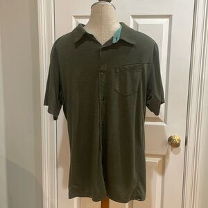 Outdoor research short sleeve button-down olive green polo shirt men’s size XL